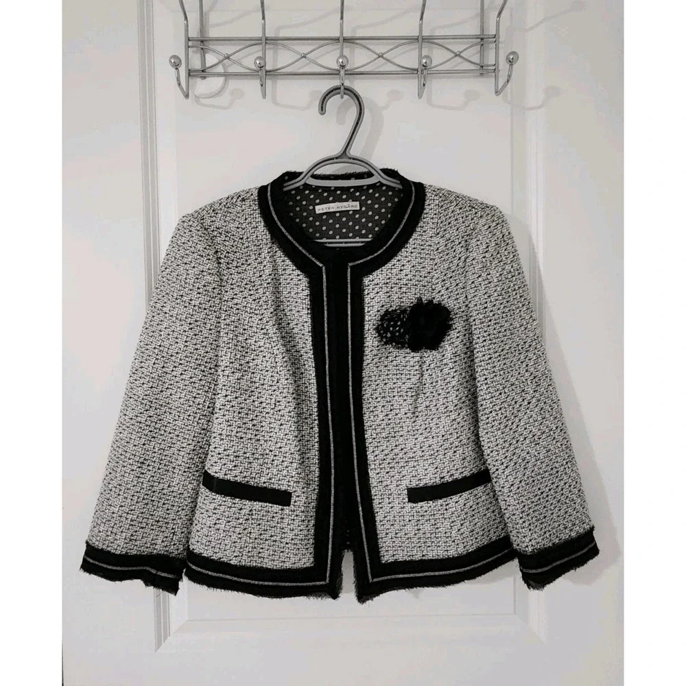 PETER NYGARD Women's Lined Coat Knit Black White Pockets‎ Size S